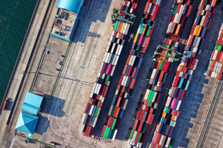 aerial view photography of container van lot